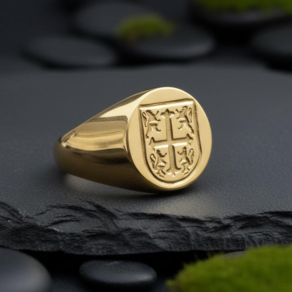 Personalized Family Crest Signet Ring: Handmade Coat of Arms Ring