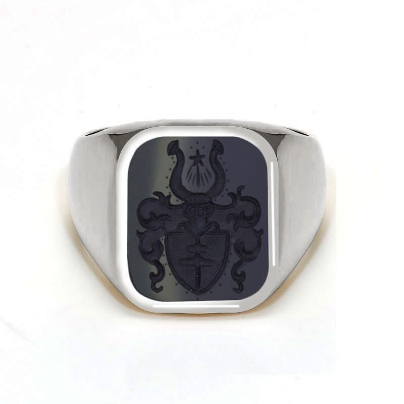 Hand Carved Family Crest Signet Ring: Sterling Silver Intaglio Gemstone Seal Band