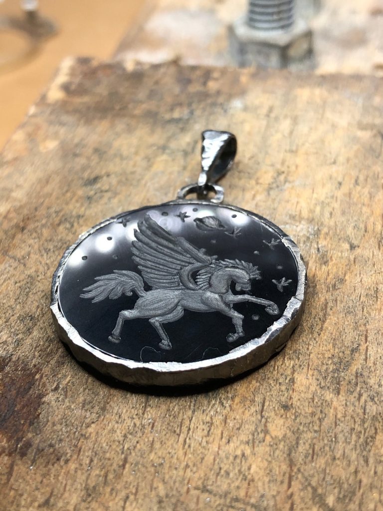 Hand carved Pegasus symbol necklace, I can make different symbols