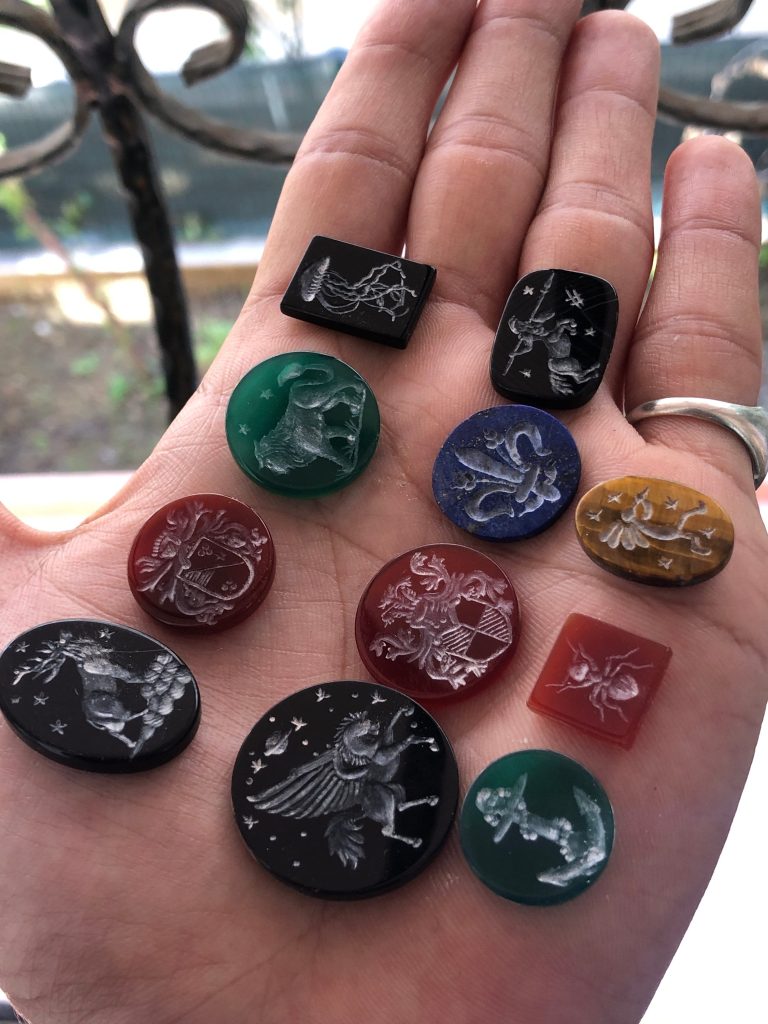 Custom Hand Carved Intaglio Gemstone: Family Crest Engraving