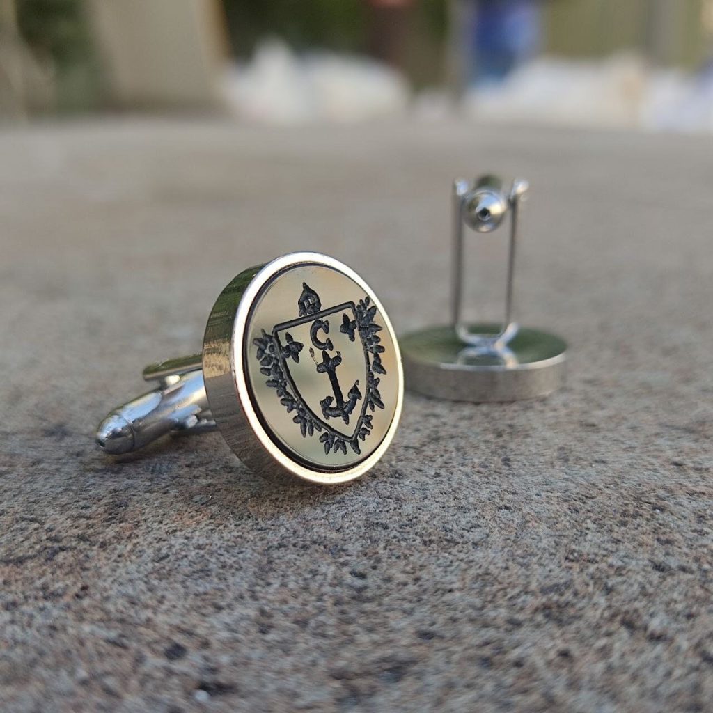 Silver Family Crest Cufflinks: Personalized Intaglio Coat of Arms