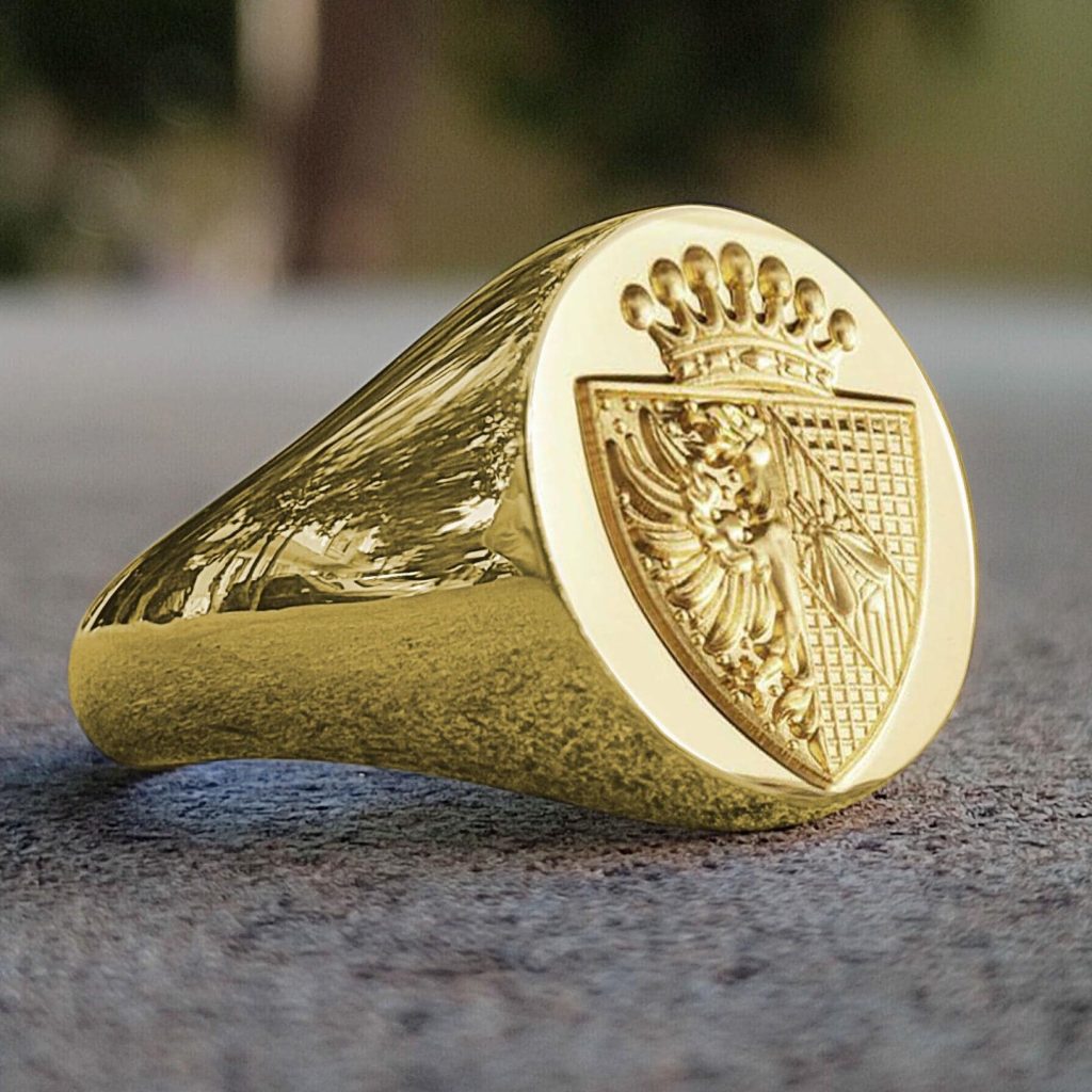 Custom Family Crest Signet Ring: Gold & Silver Coat of Arms