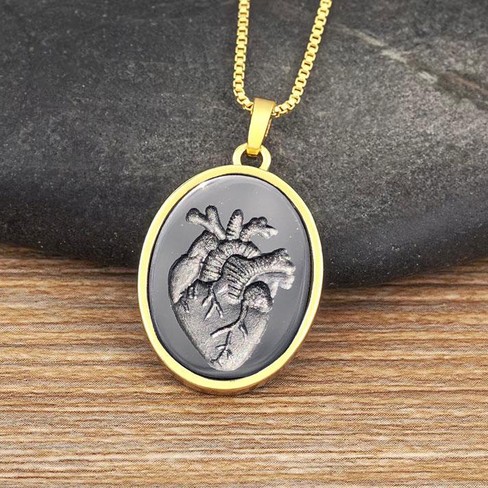 Stone Carving Heart Necklace: Anatomical Intaglio Pendant ,Valentine's Day - Gift for Loved Ones