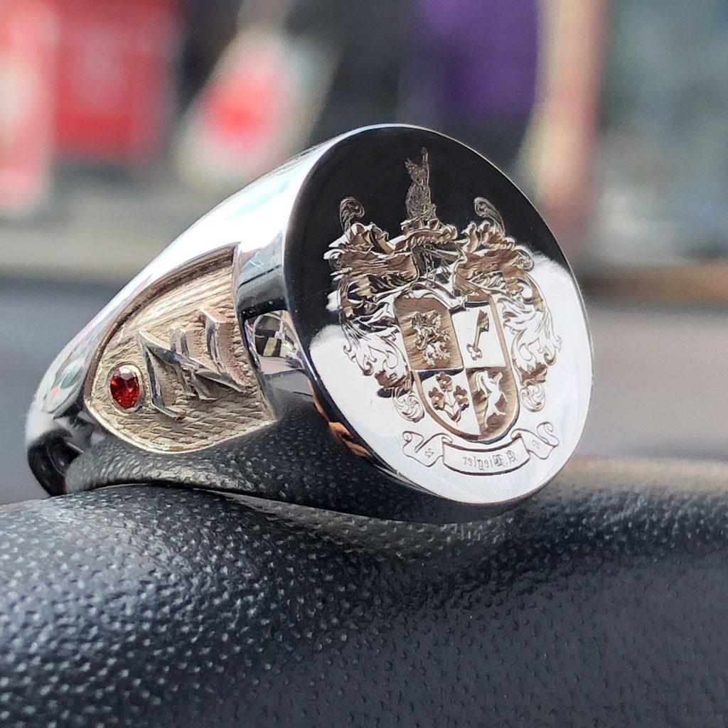 Handmade Coat of Arms Ring: Custom Family Crest Birthstone Ring