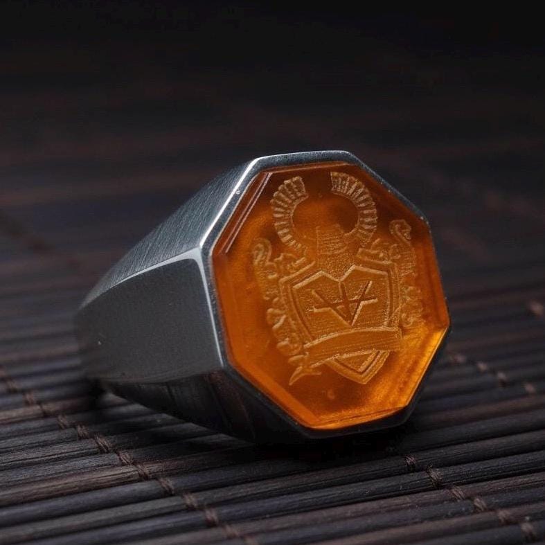 Family Crest Signet Ring: Hand-Carved Intaglio, Gold or Silver