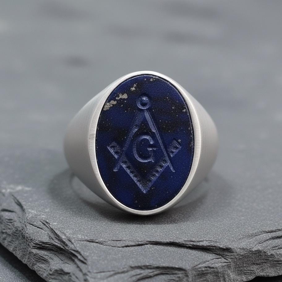 Custom Masonic Signet Ring: Sterling Silver Freemason Band, Gemstone Option
