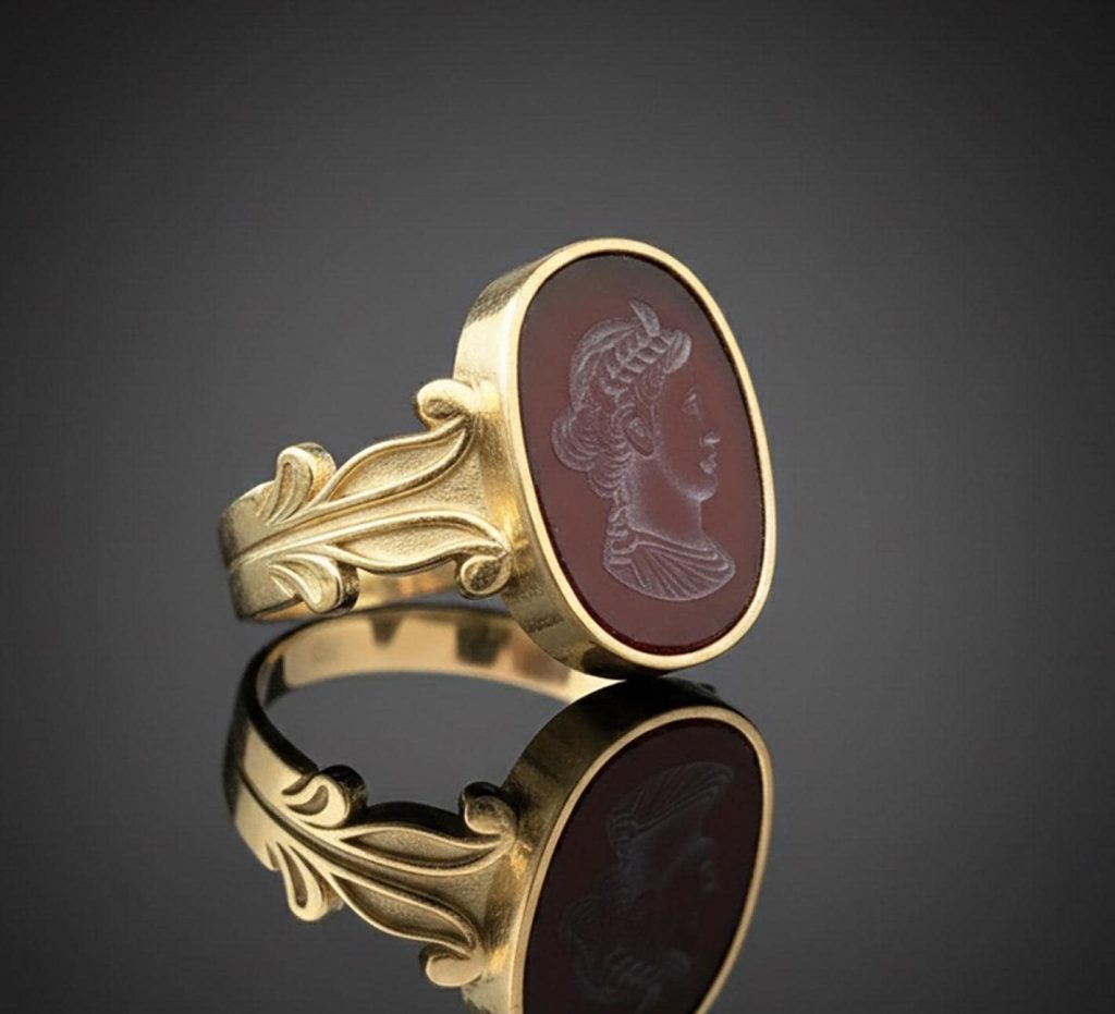 Hand-Carved Antique Gemstone Signet  Ring – Natural Gemstone Intaglio Design, Vintage Style, Unisex Artisan Jewelry