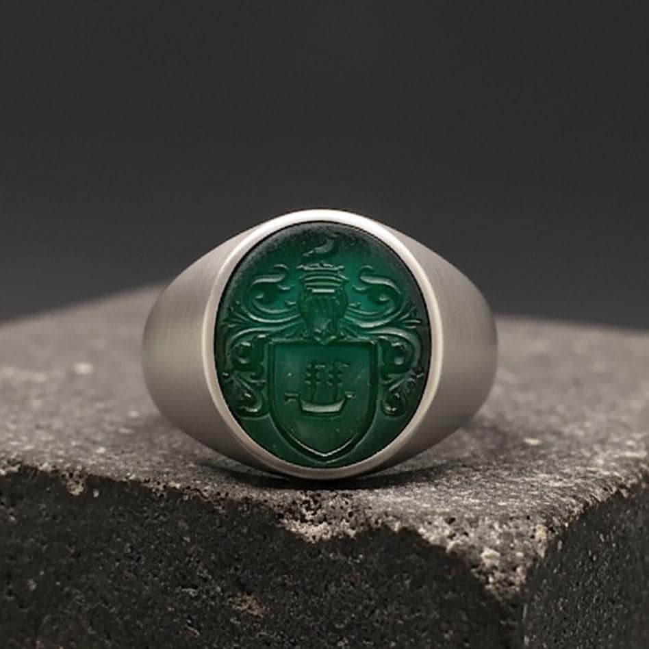 Personalized Coat of Arms Signet Ring: Emerald Family Seal