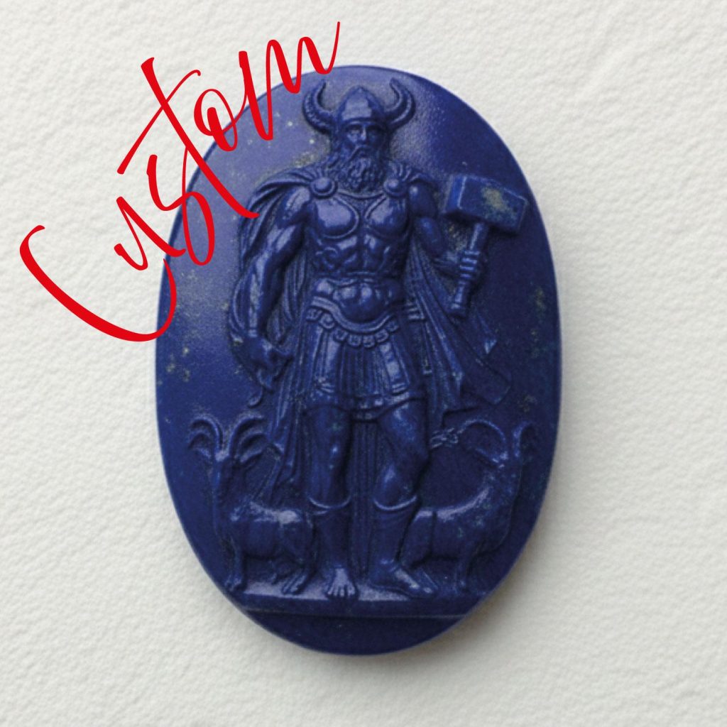 Custom Engraved Lapis Lazuli Carving – Family Crest, Thor, Superhero