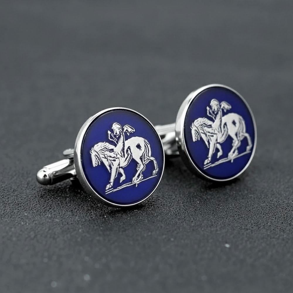 Custom Engraved Enamel Cufflinks: Silver Heraldic Groomsmen Gift