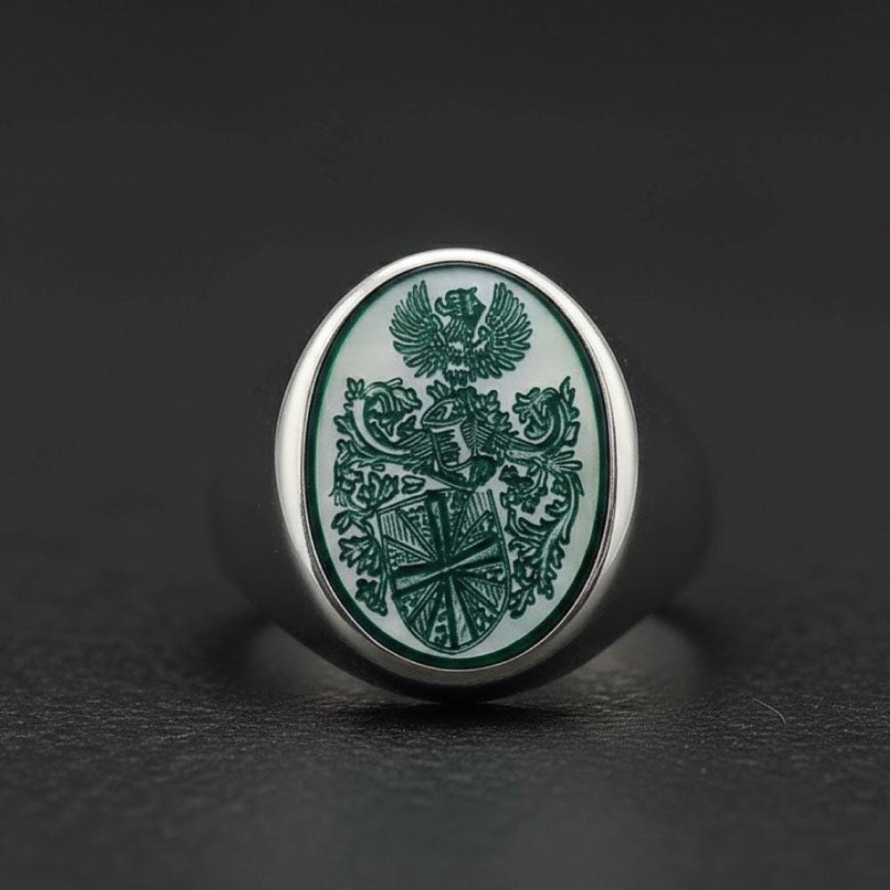 Custom Sterling Silver Family Crest Signet Ring: Intaglio Engraved Heirloom