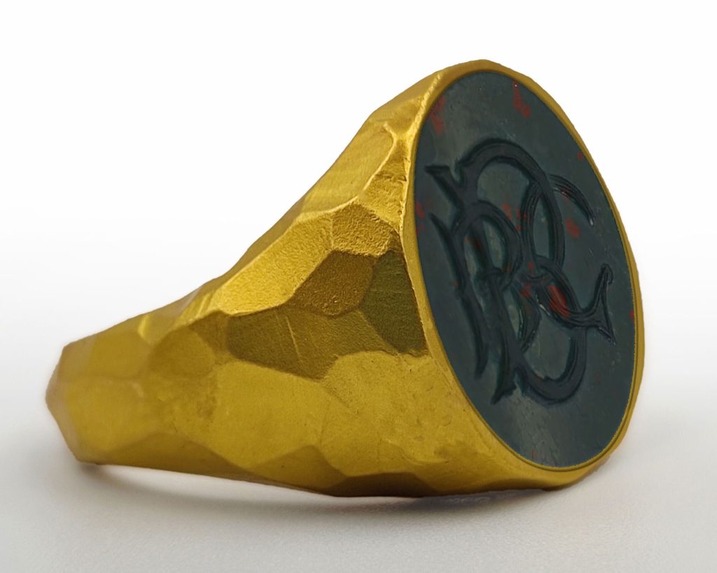 Personalized Solid Gold Family Crest Signet Ring: Intaglio Letter