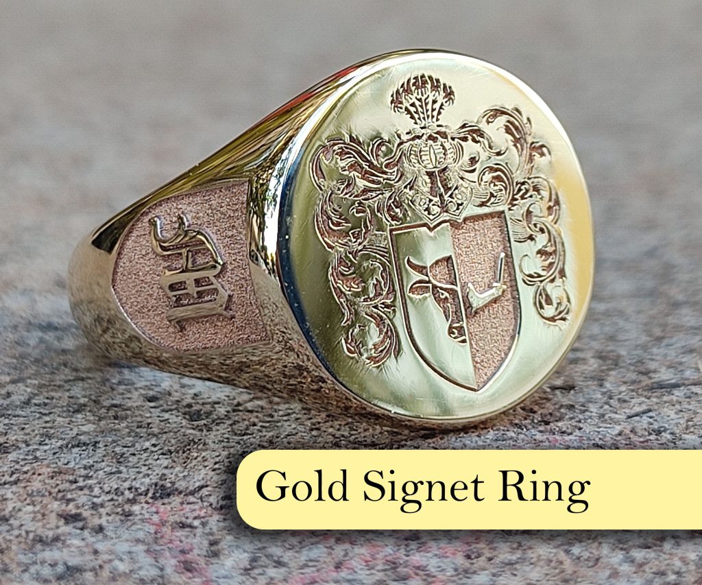 Custom Family Crest Signet Ring: Gold Coat of Arms