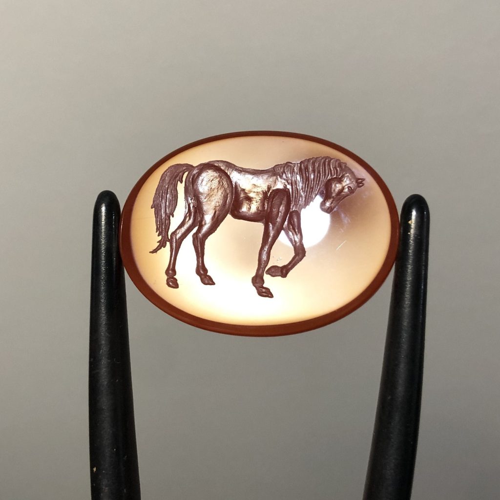 Personalized Intaglio Gemstone: Custom Carved Horse, Family Crest