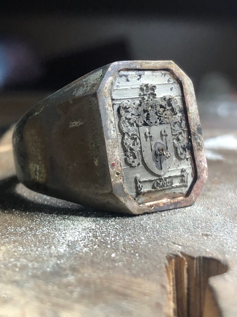 Vintage Style Family Crest Signet Ring, Engraved Solid Gold or Sterling Silver