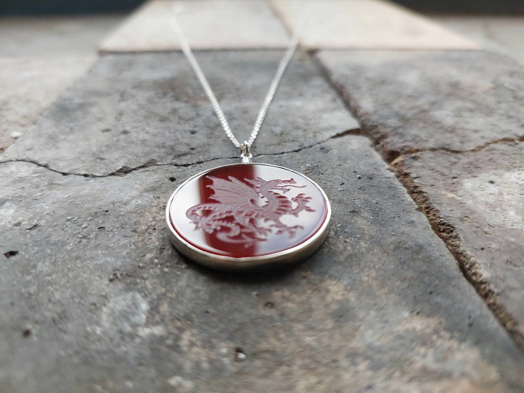 Custom Dragon Carving Agate Necklace: Handmade Stone Signet