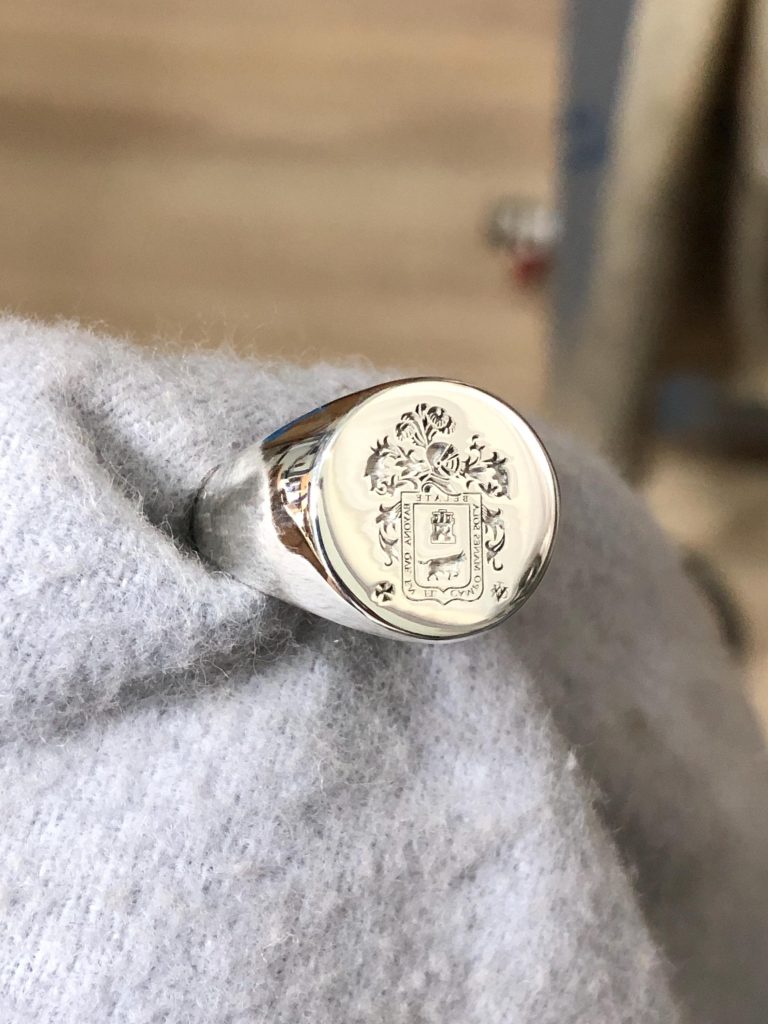 Custom Family Crest Signet Ring: Hand Engraved Coat of Arms