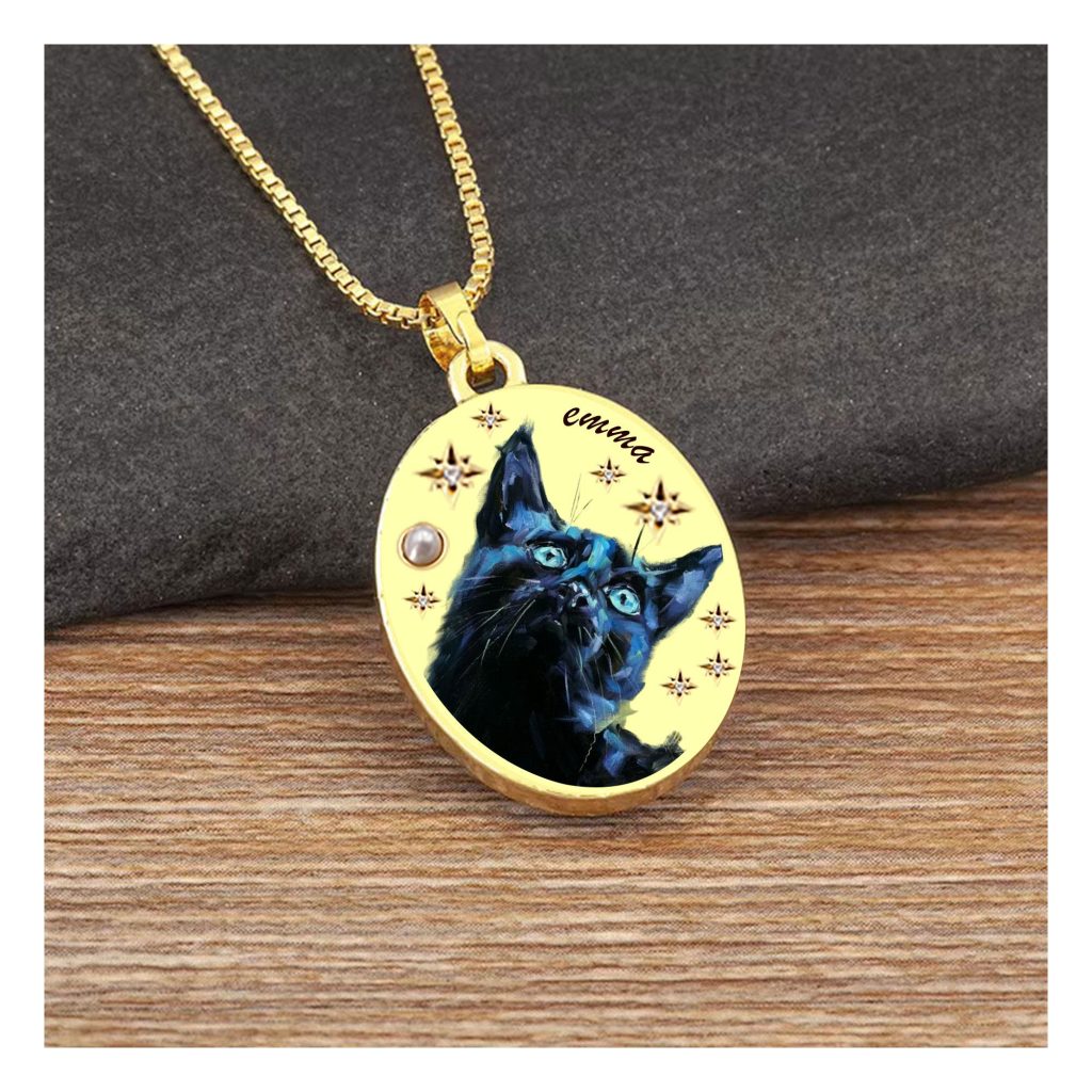 Hand-Painted Enamel Pet Portrait Necklace: Custom Dog Cat Memorial Keepsake