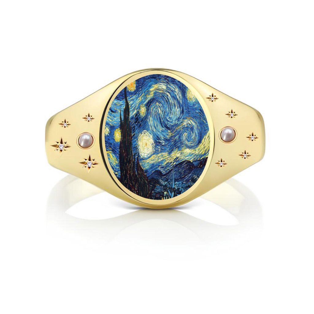 Handmade Enamel Art Signet Ring: Sterling Silver or Gold