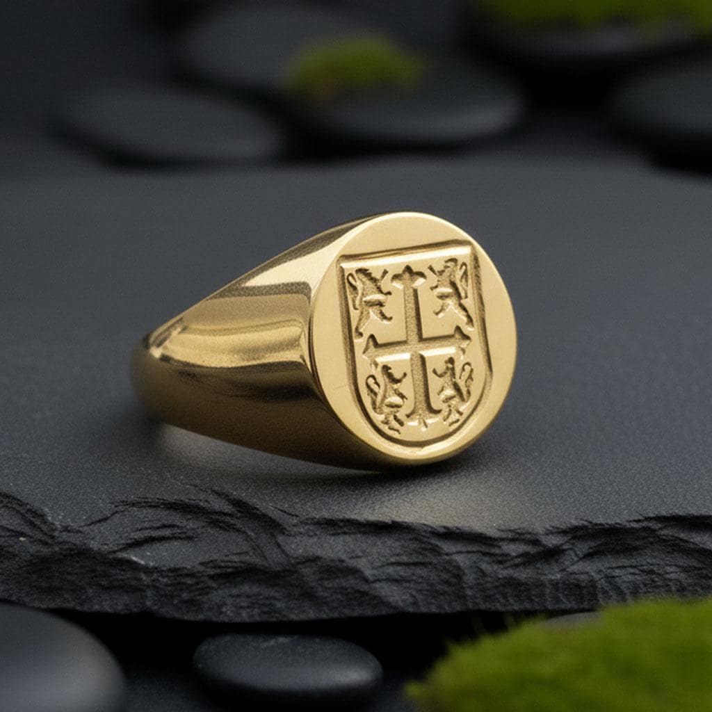 Personalized Family Crest Signet Ring: Handmade Coat of Arms Ring