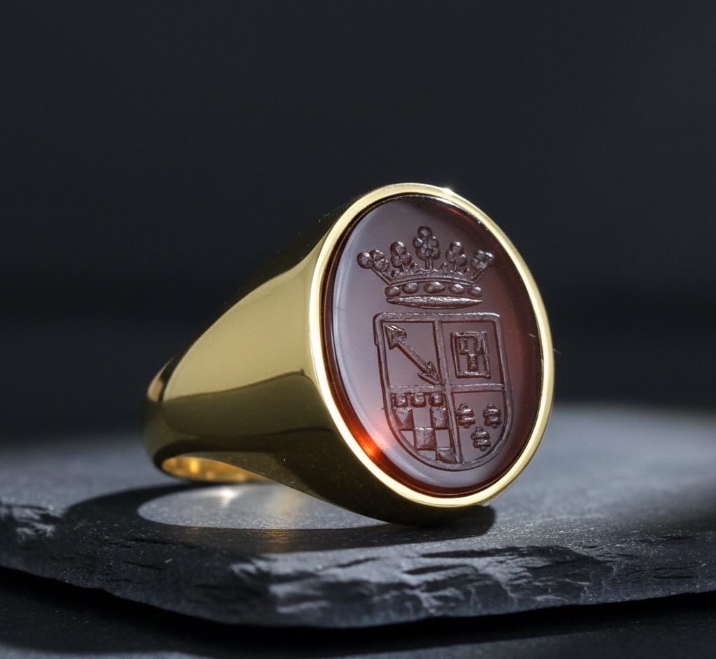Custom Sterling Silver Family Crest Signet Ring: Intaglio Engraved Heirloom