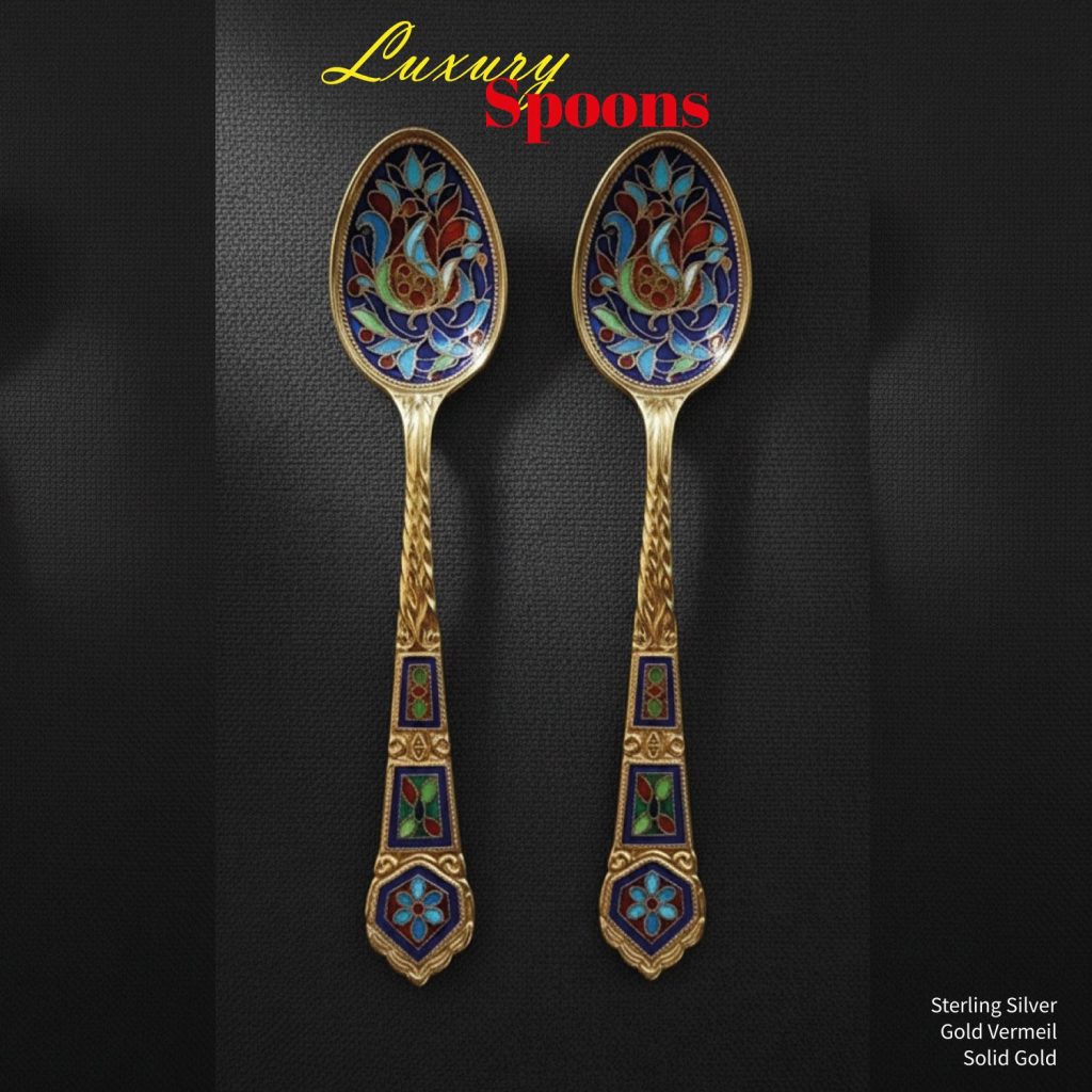 Handmade Cloisonné Enamel Spoon | Sterling Silver or Solid Gold