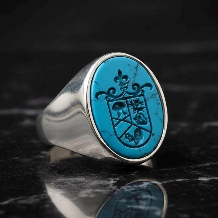 Personalized Family Crest Signet Ring , Custom Coat of Arms Ring