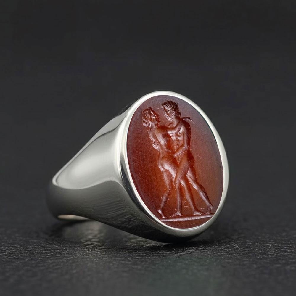Erotic Intaglio Signet Ring, Kama Sutra Seal Gift Jewelry