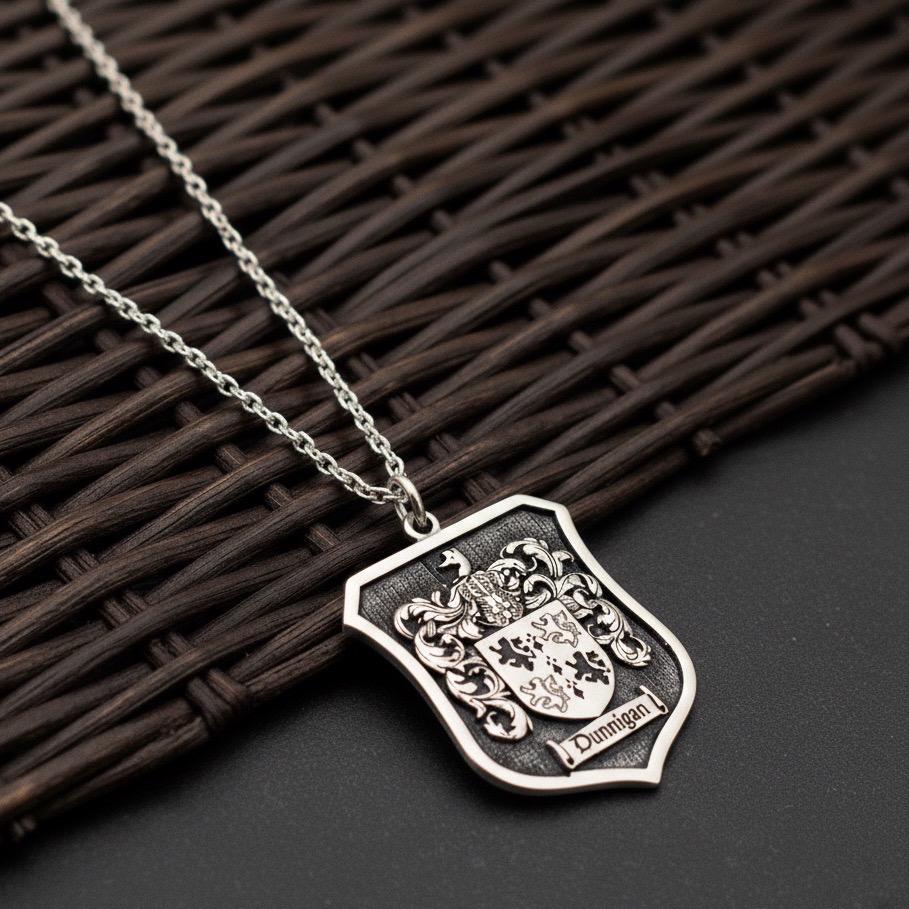 Personalized Family Crest Necklace: Custom Signet Pendant