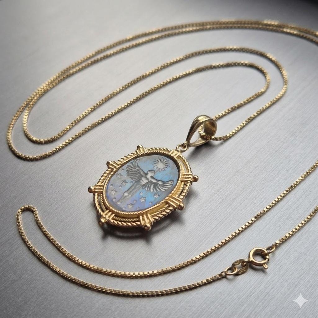Custom Carving Natural Labradorite Necklace, Vintage Style , Victorian jewelry