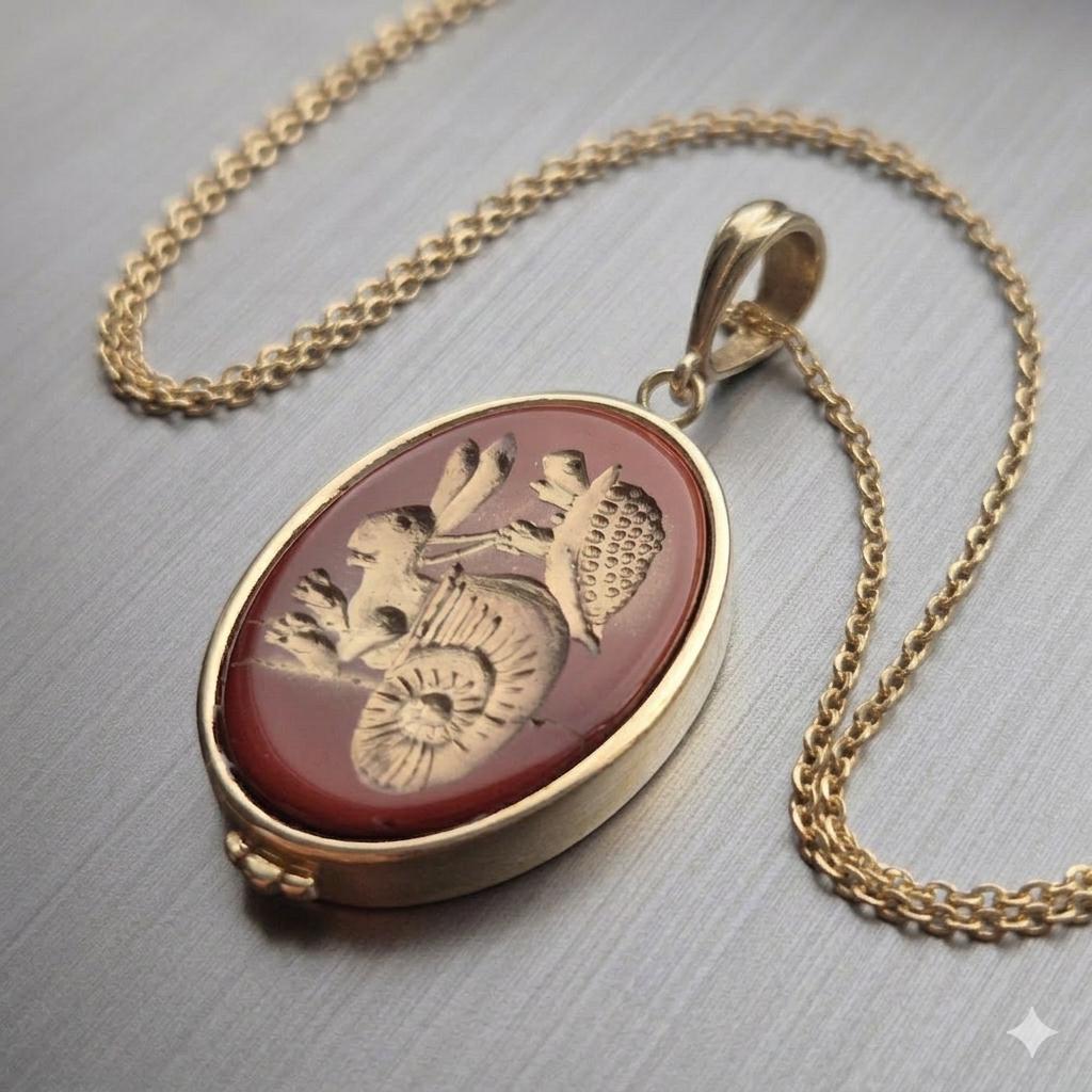 Intaglio Necklace, Carving Vintage Style , Engraving Victorian jewelry