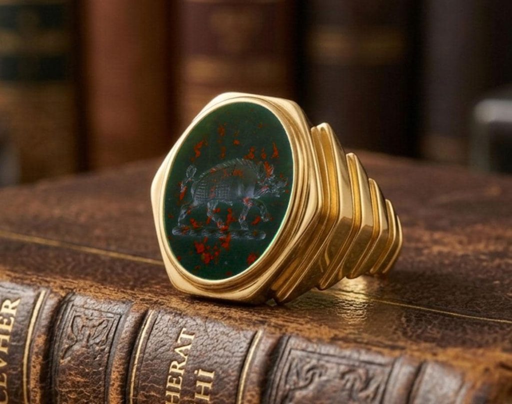 Bespoke Bloodstone Intaglio Signet Ring – Natural Gemstone Carving Jewellery, Vintage Design, Unisex Artisan Jewelry